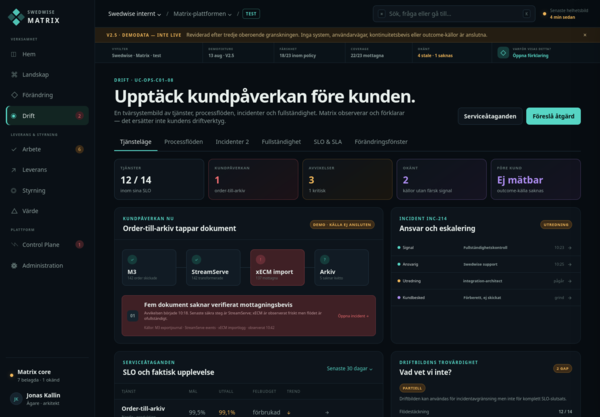 Driftbild med belagd kundpåverkan och explicit okänt