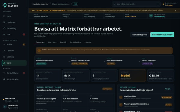 Värdevy som skiljer målbild, mätbarhet och verifierat outcome